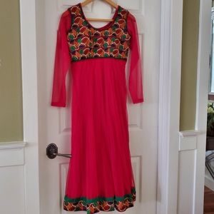 East Indian Ethnic embroidered sheer midi hot pink colourful full flowing